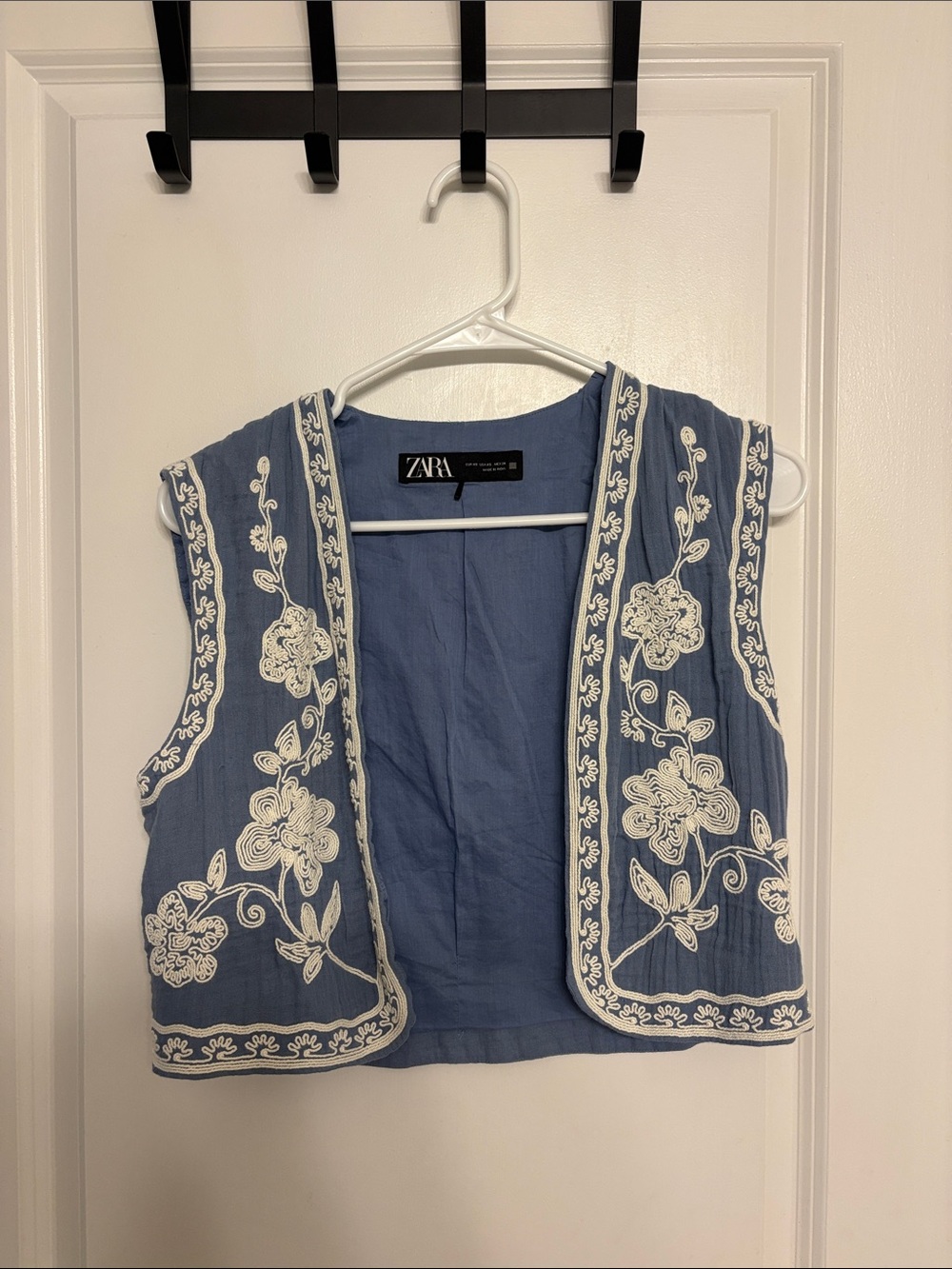 Zara Blue Vest with White Floral Embroidery